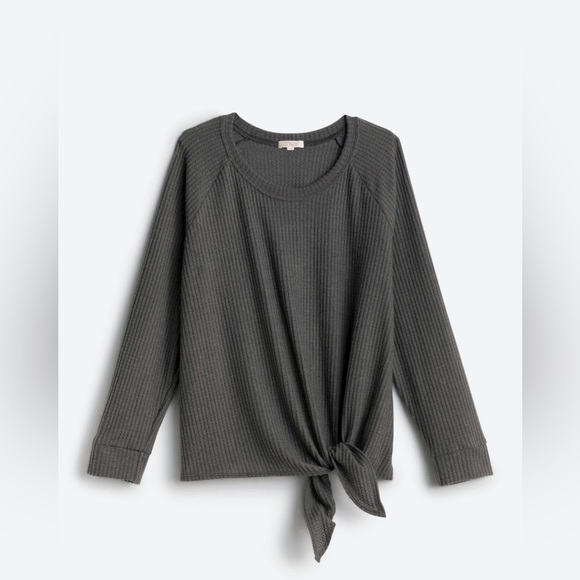 Nine Britton front tie knit top, dark grey - Picture 1 of 4